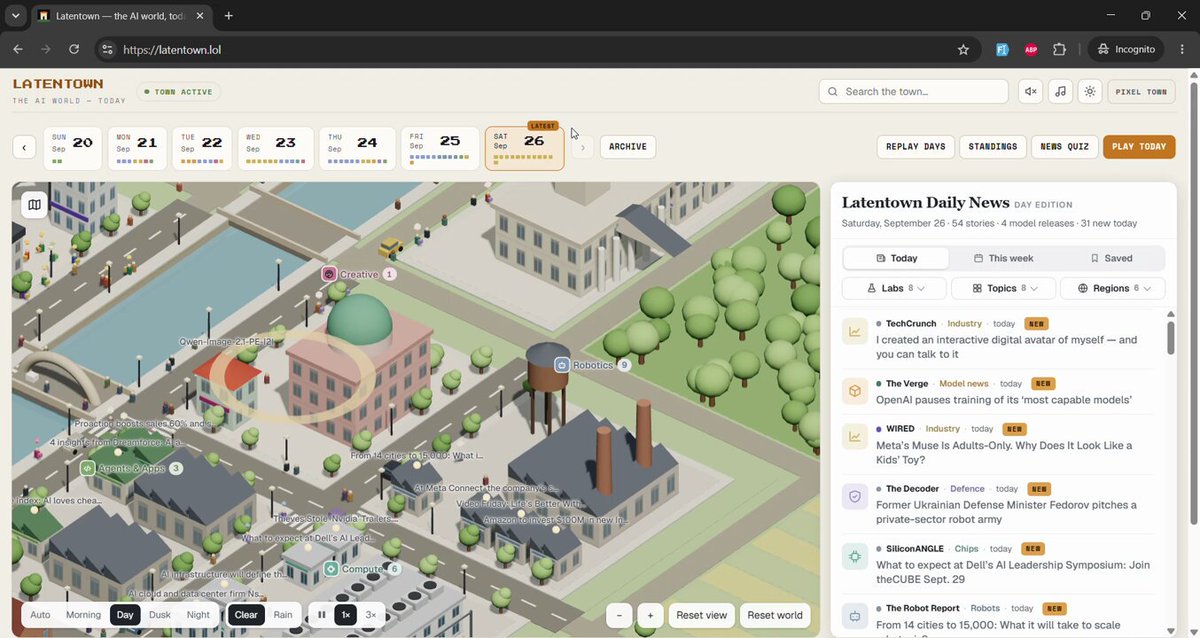 Latentown just went 3D 🏙️ The pixel town grew into a living city of AI news. Every story…